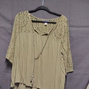 Simply Styled Khaki Lace Detail Blouse